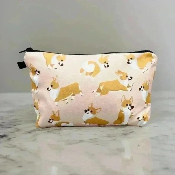 Corgi Dog Print Makeup or Pencil Case Cute Zipper Pouch Animal Prints Cosmetic / - Picture 1 of 6